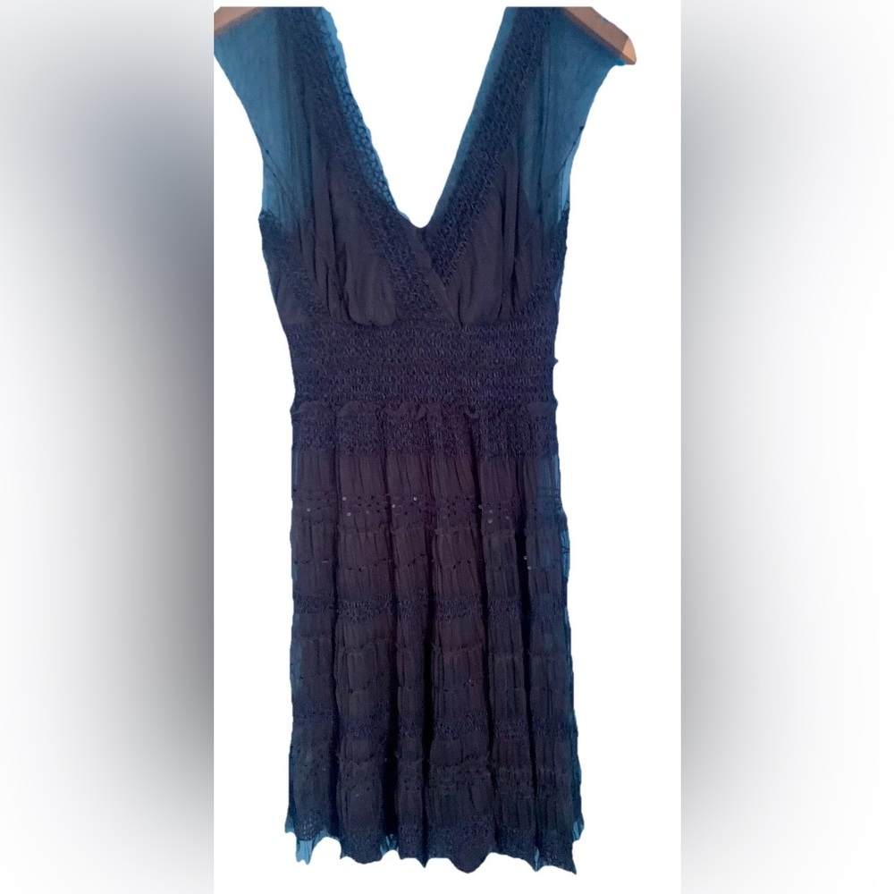 Max Studio Midnight Blue Embroidered Fairy Whimsy Midi Dress Size S